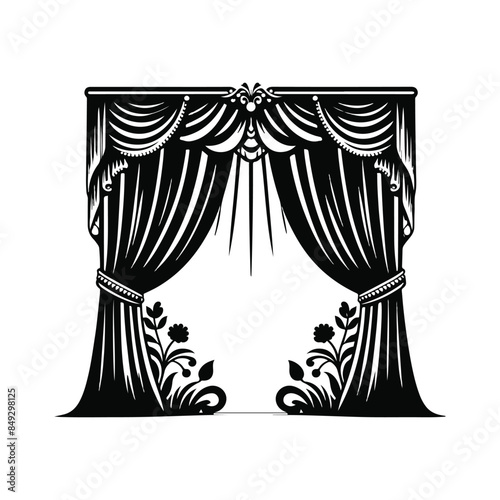 Curtain black silhouette vector with white color background
