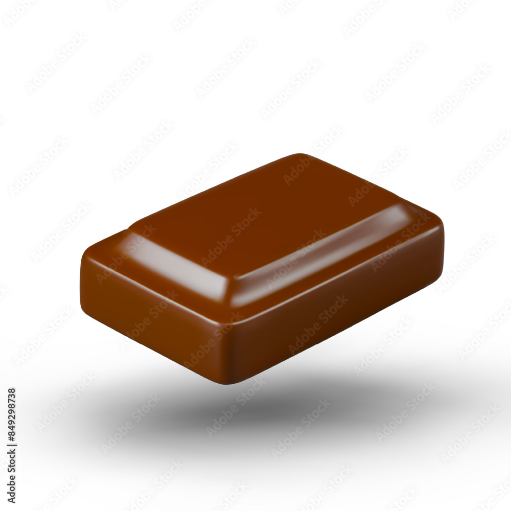 Chocolate rectangular candy. Part of chocolate bar. Isolated 3D illustration Chocolate rectangular candy. Part of chocolate bar. Isolated 3D illustration