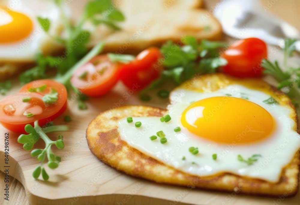 A fried egg in the shape of a heart with a slice of toast and avocado on the side A fried egg in the shape of a heart with a slice of toast and avocado on the side