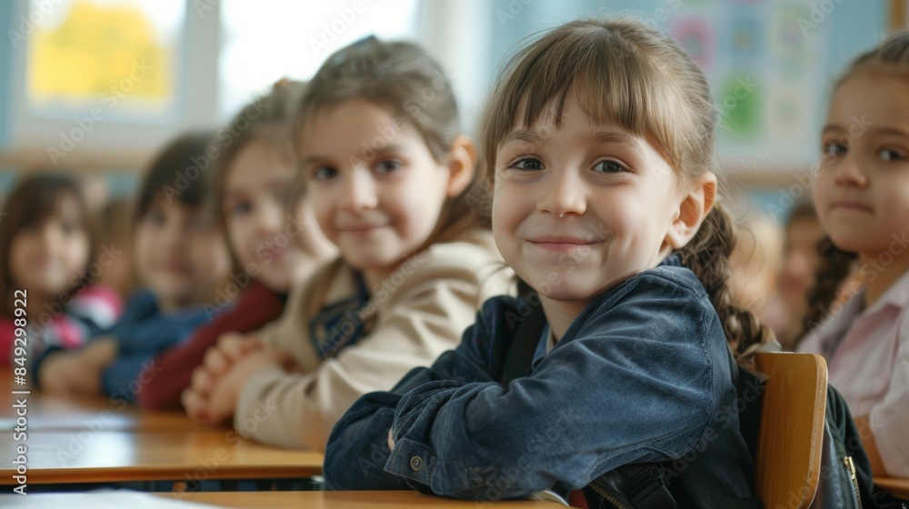 primary elementary school group of children studying in the classroom. learning and sitting at the desk. young cute kids smiling, high quality photo primary elementary school group of children studying in the classroom. learning and sitting at the desk. young cute kids smiling, high quality photo