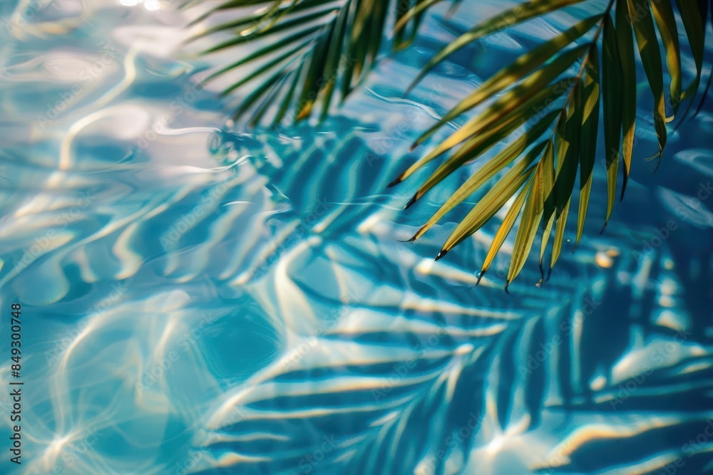 tropical palm leaf shadows on rippling blue water abstract summer background tropical palm leaf shadows on rippling blue water abstract summer background