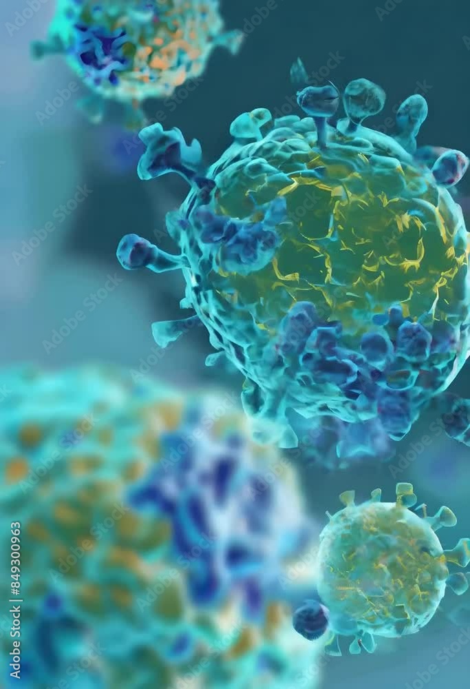 An illustration of a complex structure and blue coloration T cell floating on a blue background medical concept immune system