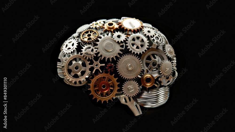 Visualize the dynamics of creativity and intellect with a striking stock photo featuring a brain integrated with gears, representing the intricate processes of innovation and ingenuity. Visualize the dynamics of creativity and intellect with a striking stock photo featuring a brain integrated with gears, representing the intricate processes of innovation and ingenuity.