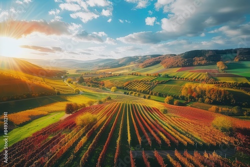 vibrant autumnal vineyard landscape rheingau germany colorful aerial view photo