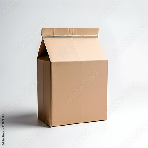 Photo of a closed brown packaging box or carton on white background. Generative Ai photo