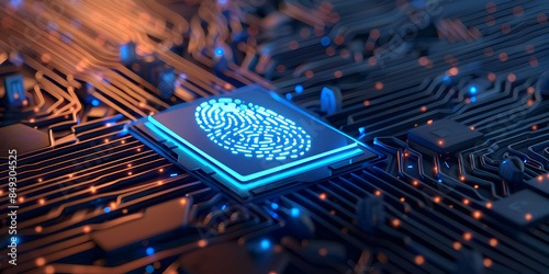 fingerprint indentification to access personal financial data biometrics security, innovation technology against digital cyber crime photo