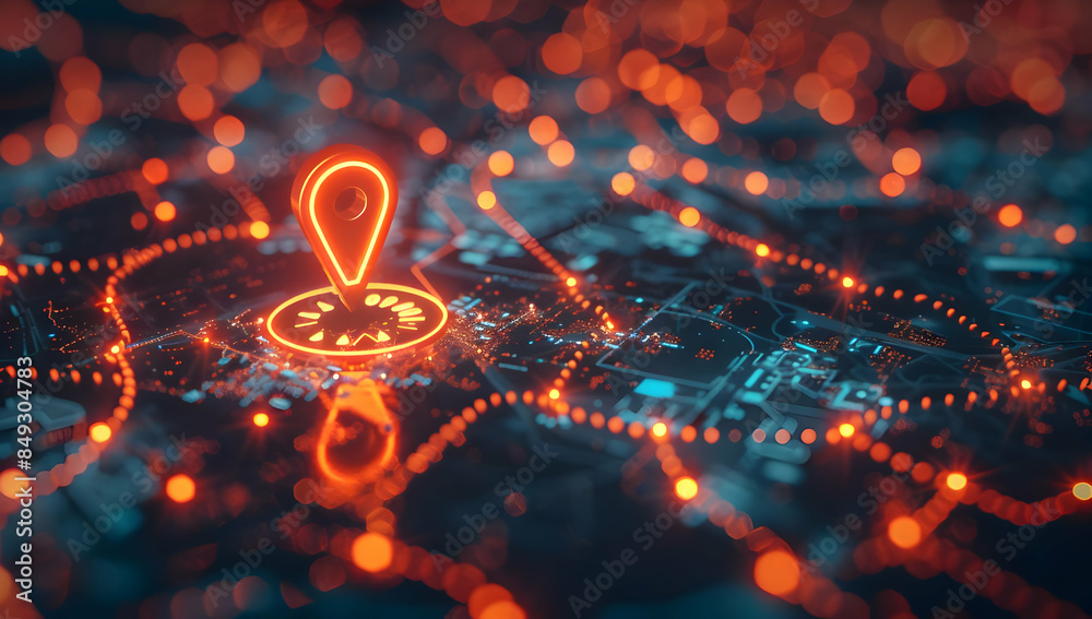 A glowing red location pin on a digital map with data points and lines connecting them, representing a digital location, navigation, or data analysis. A glowing red location pin on a digital map with data points and lines connecting them, representing a digital location, navigation, or data analysis.