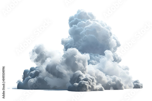 A large, gray cumulus cloud formation is isolated against a white background