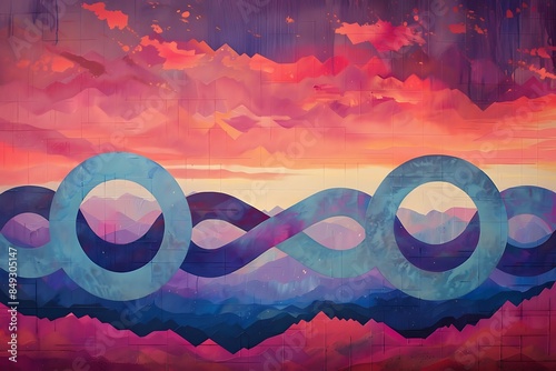 A painting that visualizes the concept of infinity, with patterns that never repeat or end photo