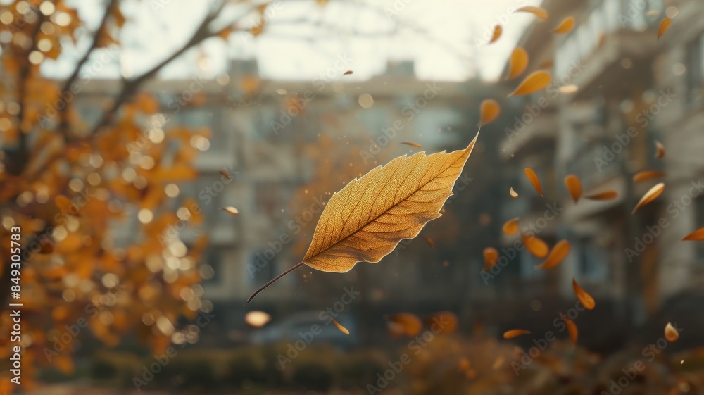 Autumn a golden autumn leaf slowly falling from the branches. Leaves falling in autumn season background.
Autumn a golden autumn leaf slowly falling from the branches. Leaves falling in autumn season background.