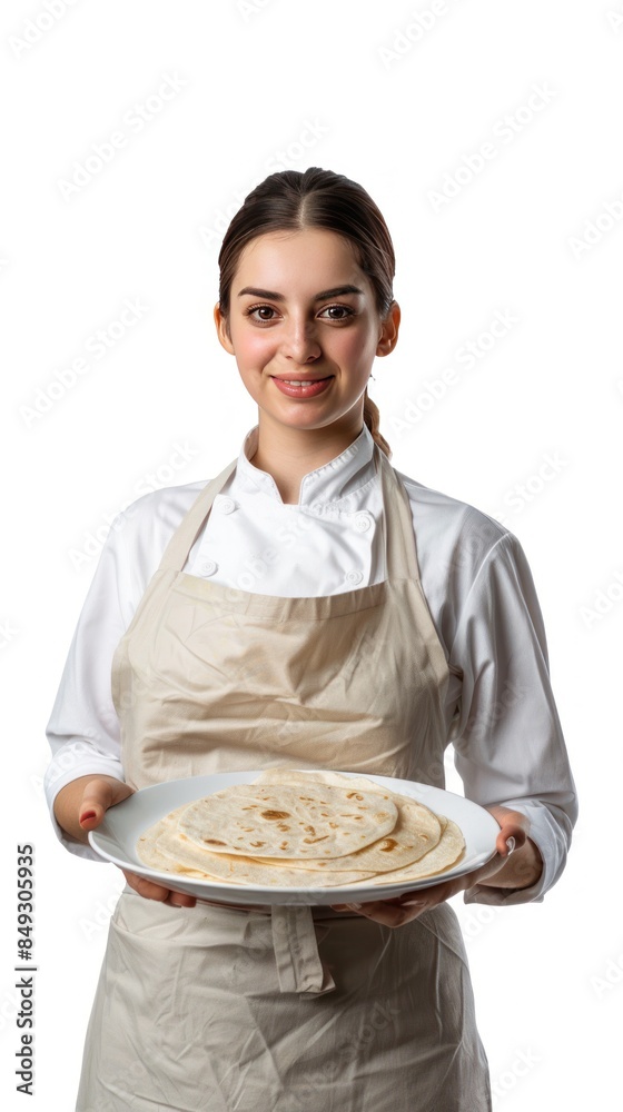 Full body photo of female restaurant employee serving Spanish tortillas Full body photo of female restaurant employee serving Spanish tortillas