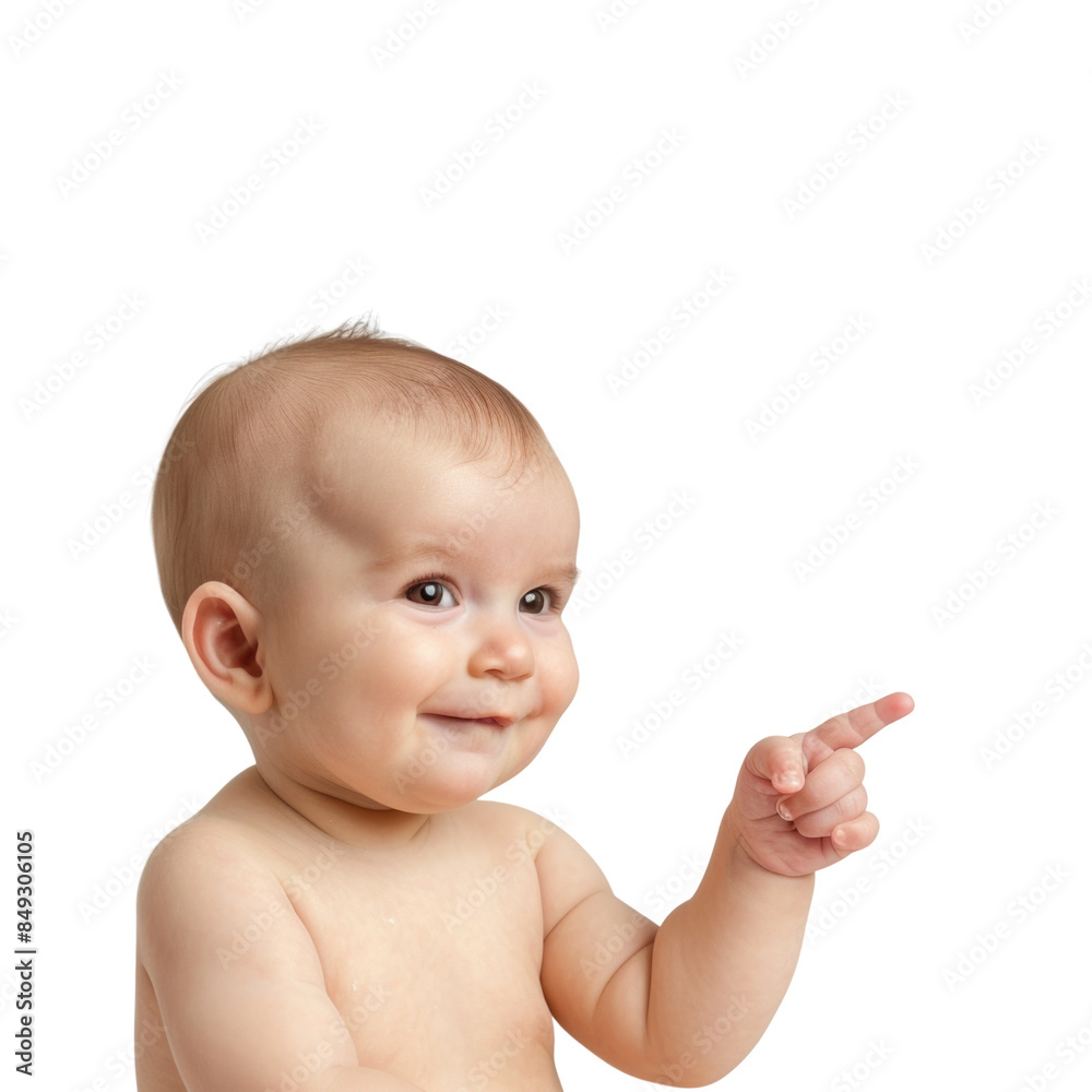 Lovey baby pointing to choose and press white background Lovey baby pointing to choose and press white background