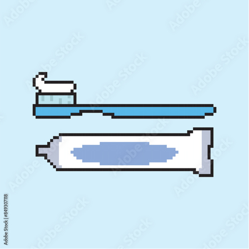 toothbrush and toothpaste icon PIXEL ART
