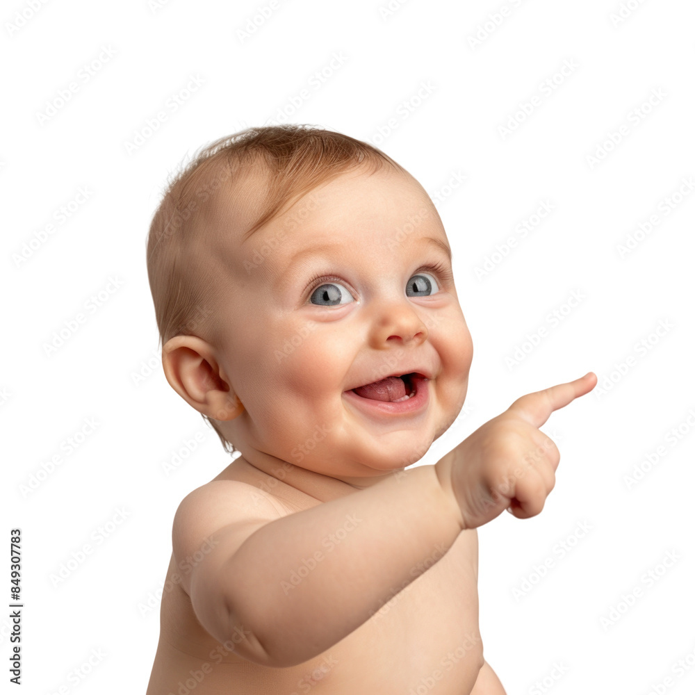 Lovey baby pointing to choose and press white background Lovey baby pointing to choose and press white background
