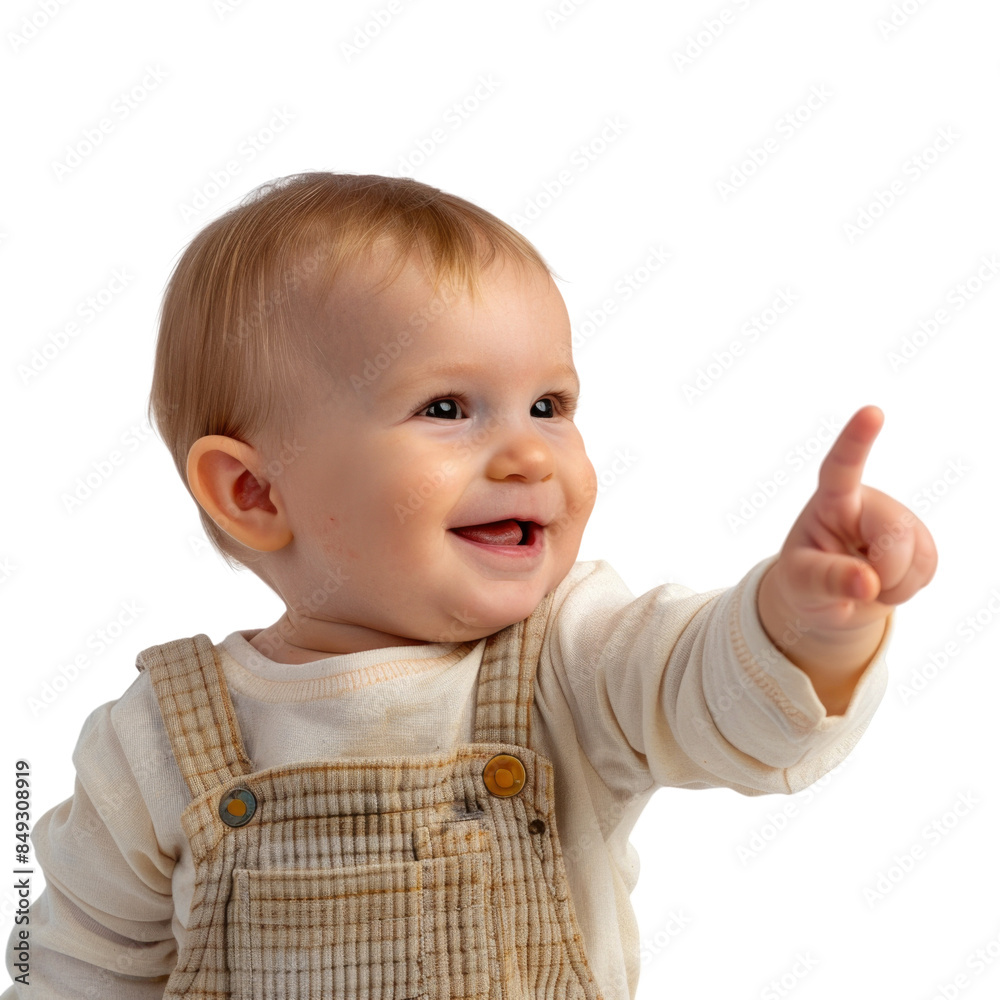 Lovey baby pointing to choose and press white background