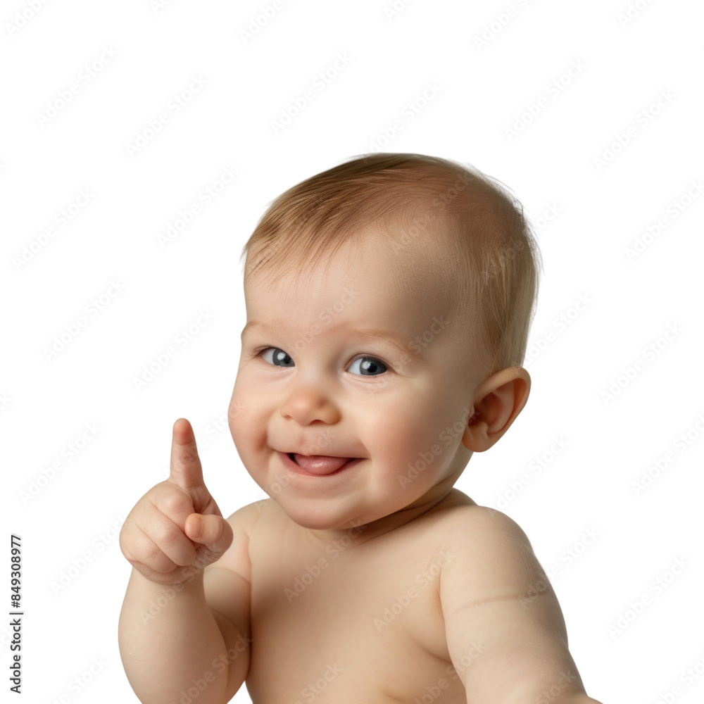 Lovey baby pointing to choose and press white background Lovey baby pointing to choose and press white background