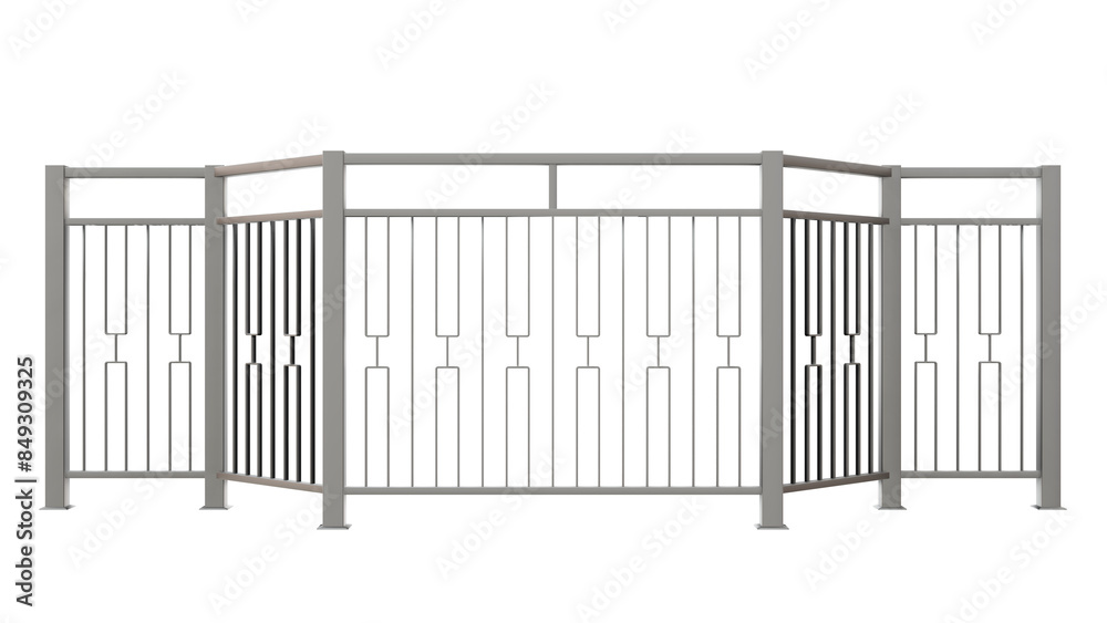 3D design asset features a modern stainless steel balustrade with a captivating vertical rectangle pattern inspired by Asian design elements, ideal for modern projects (transparent background). 3D design asset features a modern stainless steel balustrade with a captivating vertical rectangle pattern inspired by Asian design elements, ideal for modern projects (transparent background).