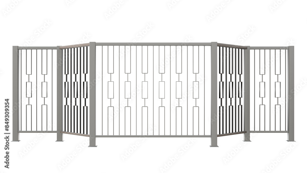 Elevate your design with this 3D illustration of a modern stainless steel balustrade featuring a captivating vertical rectangular pattern with an Asian flair (transparent background). Elevate your design with this 3D illustration of a modern stainless steel balustrade featuring a captivating vertical rectangular pattern with an Asian flair (transparent background).