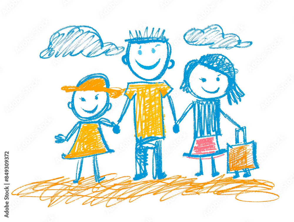 Illustration of a family on vacation. They look happy. Children hand drawn with cartoon style. Illustration of a family on vacation. They look happy. Children hand drawn with cartoon style.