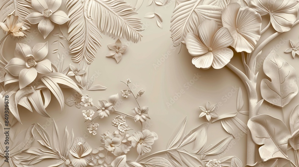custom made wallpaper toronto digital3d tropical leaves Wallpaper Background golden art for digital printing wallpaper, mural, custom design wallpaper. AI generated illustration