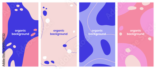 Vector set of abstract creative backgrounds in minimal organic style with space for text. Contemporary templates for social media stories. Simple, stylish and colorful wallpaper designs.