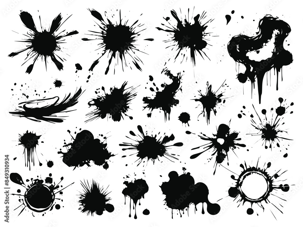 Flat design ink splash elements, Scrawls and blots Flat design ink splash elements, Scrawls and blots