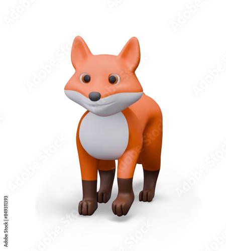 Realistic red fox in plasticine style. Funny predatory animal, front view