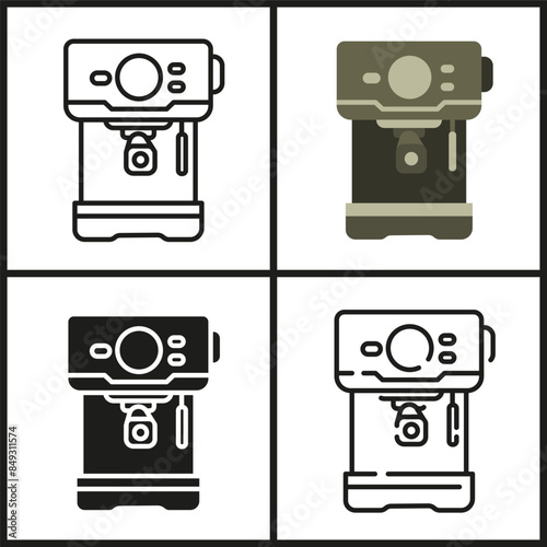 Making coffee. Coffee machine. Coffee maker in different styles.