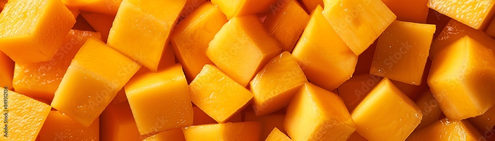 Closeup of diced mango chunks, bright and juicy Closeup of diced mango chunks, bright and juicy