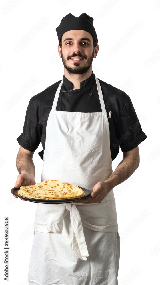 Full body photo of male restaurant employee serving Spanish tortillas Full body photo of male restaurant employee serving Spanish tortillas