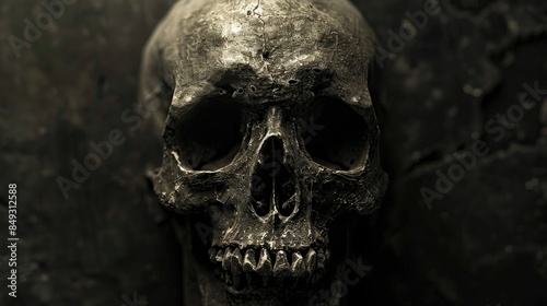 Grimy Skull with a Frightening Look in a Black Setting Perfect for T Shirt Design and Horror Background