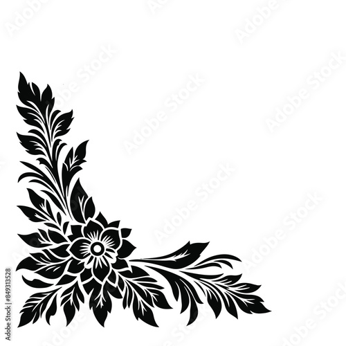 Floral corner border black silhouette vector with white color background