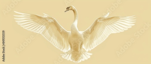 Virgo Maiden Swan Symbolizing Grace and Purity, Wings Spread, Isolated on Pale Yellow Background, Representing Service and Methodical Nature