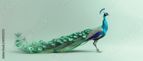 Virgo Maiden with Elegant Peacock, Symbol of Purity & Service, Analytical & Kind, Green Background, Beautifully Displayed Feathers