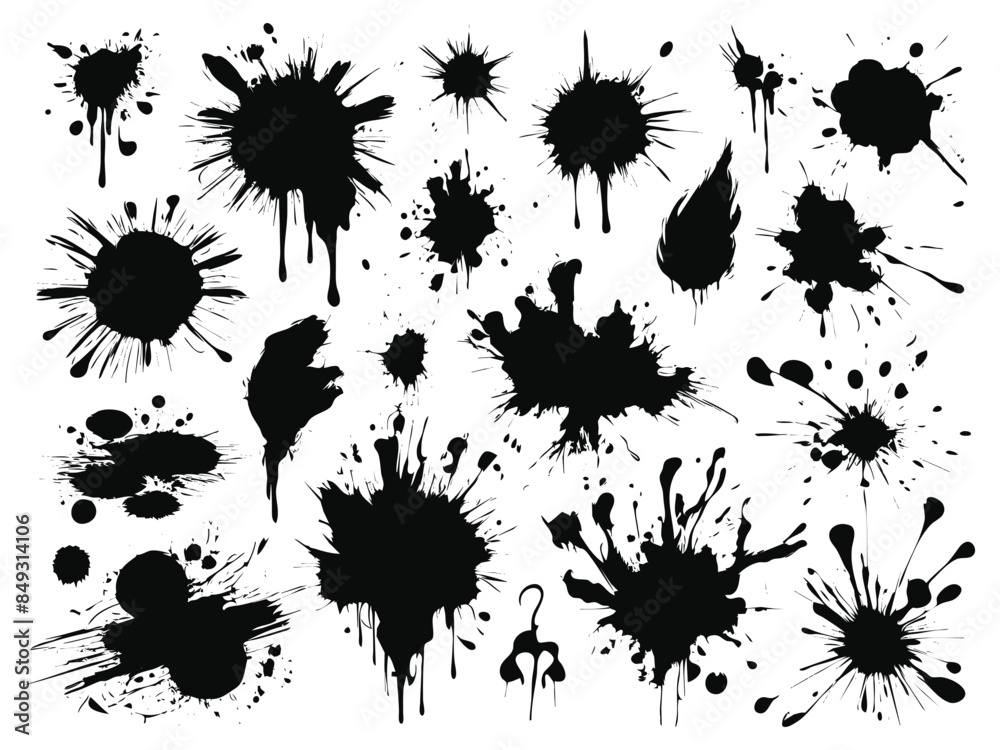 Flat design ink splash elements, Scrawls and blots Flat design ink splash elements, Scrawls and blots