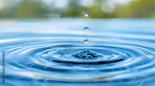 Captivating water drop creating ripples on tranquil blue surface