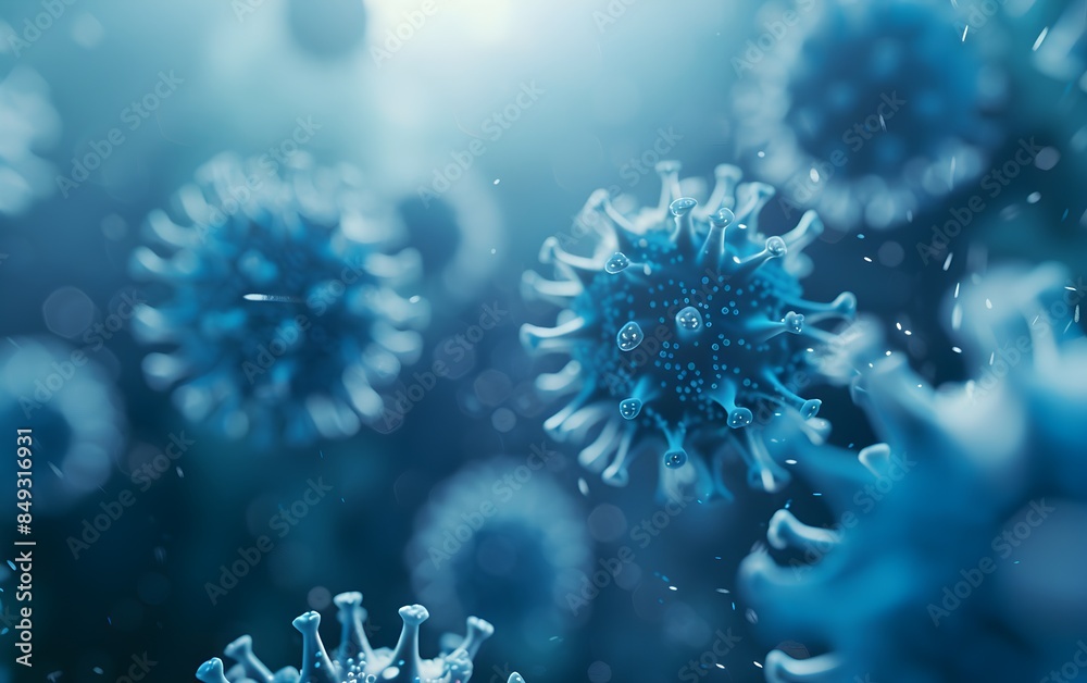 viruses and bacteria, pathogens that cause disease. Macro photography of viruses, Macro microscope image of a virus cell with influenza spikes, influenza, Omicron coronavirus, microbiology background viruses and bacteria, pathogens that cause disease. Macro photography of viruses, Macro microscope image of a virus cell with influenza spikes, influenza, Omicron coronavirus, microbiology background