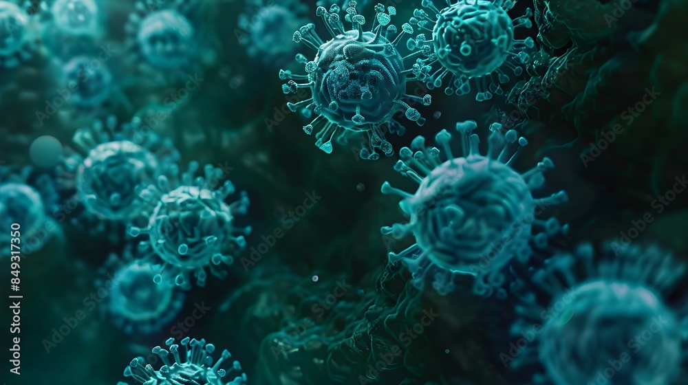 viruses and bacteria, pathogens that cause disease. Macro photography of viruses, Macro microscope image of a virus cell with influenza spikes, influenza, Omicron coronavirus, microbiology background viruses and bacteria, pathogens that cause disease. Macro photography of viruses, Macro microscope image of a virus cell with influenza spikes, influenza, Omicron coronavirus, microbiology background