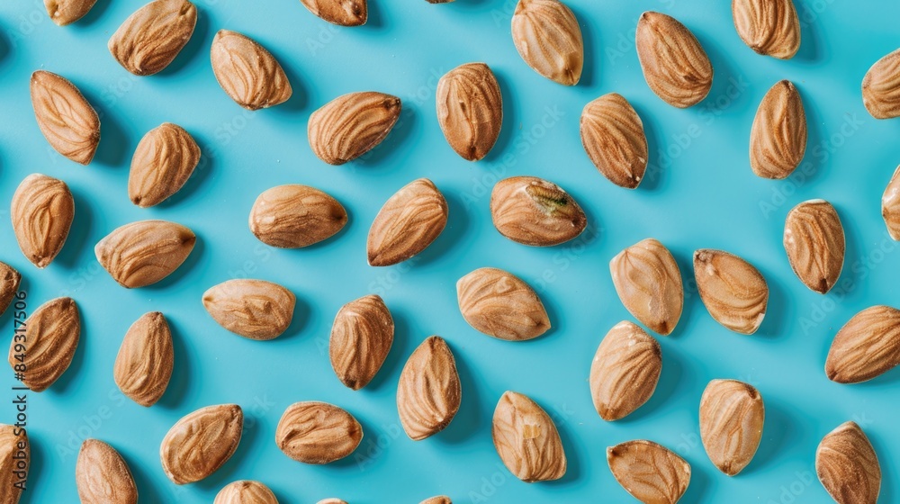 Many amlonds on blue background. Many amlonds on blue background.