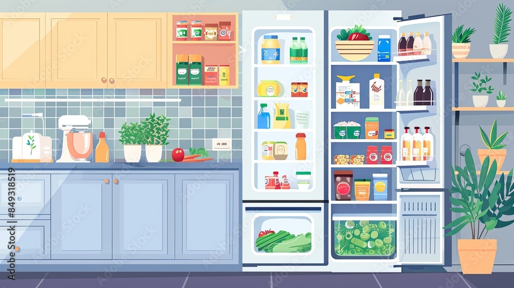 fridge with food. Selective focus