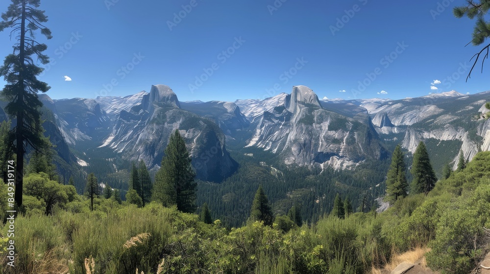 Obraz premium National Park is framed by lush forests and clear blue skies
