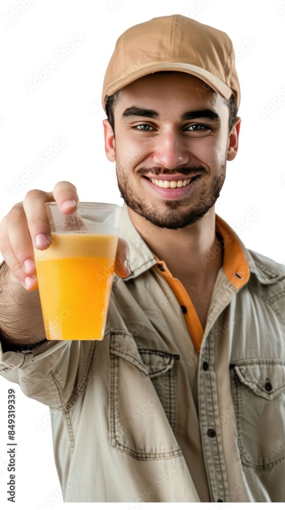 Male restaurant employee serving orange juice Male restaurant employee serving orange juice