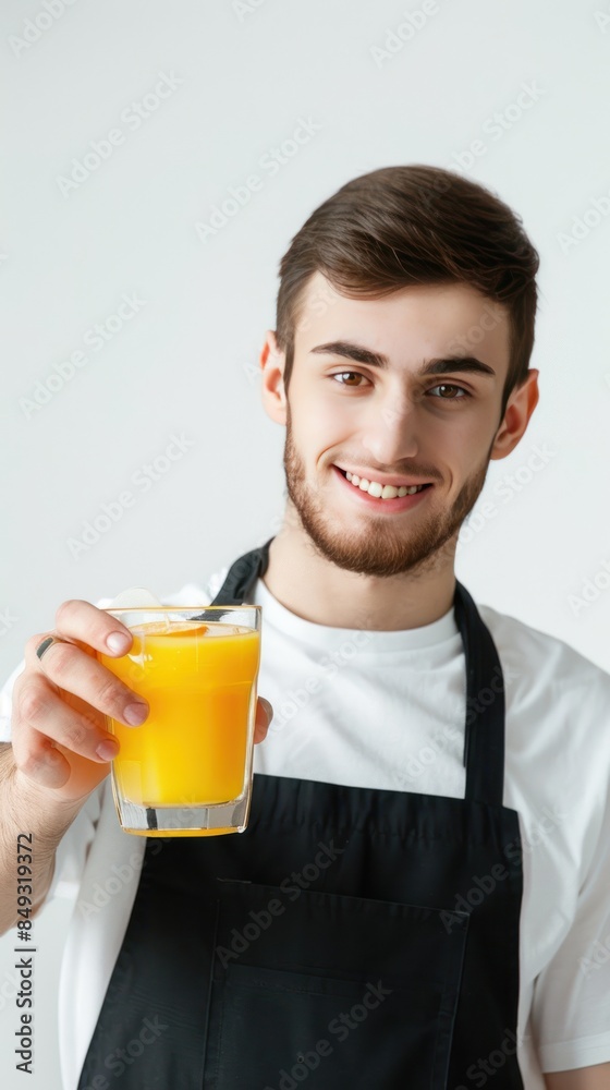 Male restaurant employee serving orange juice Male restaurant employee serving orange juice