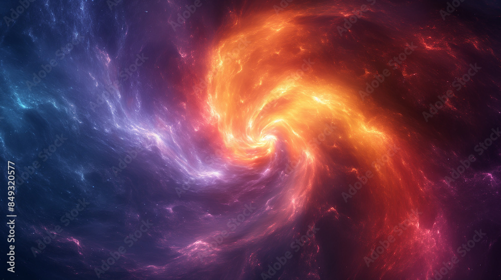 Fototapeta premium A swirling vortex of vivid colors embodying volatility, with abstract shapes representing the uncertain, complex, and ambiguous nature of the VUCA world, all converging towards a bright center.