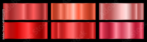 A set with red gradients on a black background. A palette of colors for the design, a collection of high-quality ingredients. Metallic texture, shiny background. Vector EPS 10.