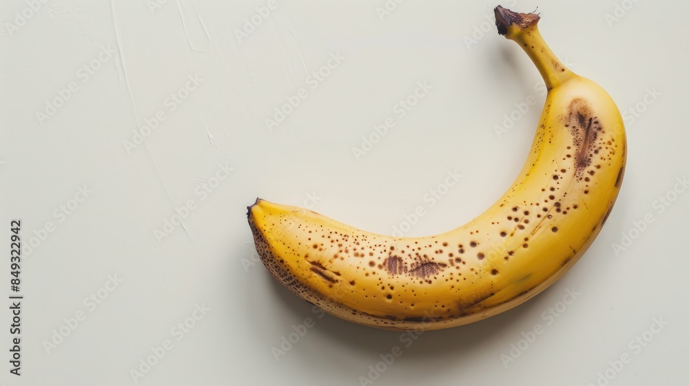 Clean and crisp shot of one banana isolated on a white surface, ideal for healthy eating concepts Clean and crisp shot of one banana isolated on a white surface, ideal for healthy eating concepts
