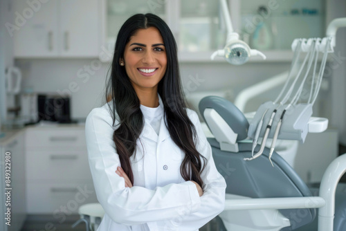 Professional Female Dentist Smiling Positively, Professional Environment, Diverse Workforce, Corporate Photography, Team Collaboration, Engaged Employees, Authentic Work Settings.