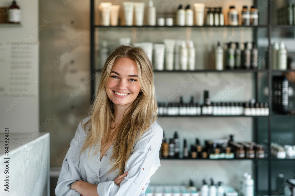 Happy Female Hairdresser in Action, Professional Environment, Diverse Workforce, Corporate Photography, Team Collaboration, Engaged Employees, Authentic Work Settings. Happy Female Hairdresser in Action, Professional Environment, Diverse Workforce, Corporate Photography, Team Collaboration, Engaged Employees, Authentic Work Settings.