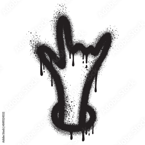 Spray Painted Graffiti Heavy metal hand gesture Sprayed isolated on white background.