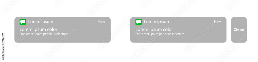 Vector illustration of push notification dark theme template layout on iphone screen, read or delete message